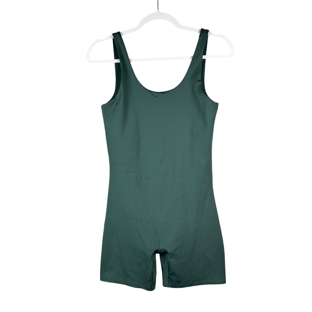 Girlfriend Collective Womens M Romper Bike Unitard Shorts Green Scoop Neck Bra